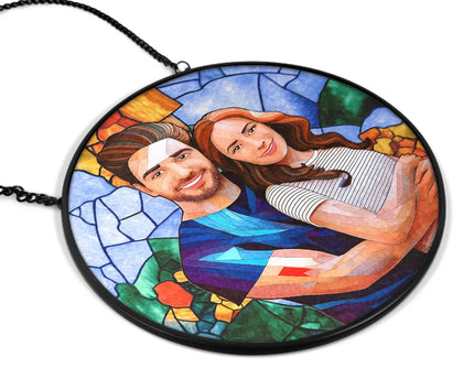 Custom Photo Portrait Mom Grandma Parents Family - Personalized Stained Glass Window Hanging Suncatcher