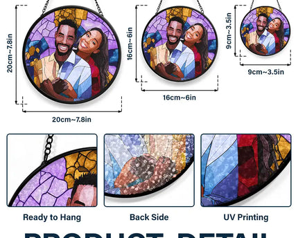 Custom Photo Portrait Mom Grandma Parents Family - Personalized Stained Glass Window Hanging Suncatcher