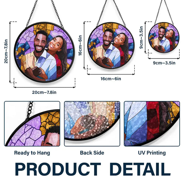 Custom Photo Portrait Mom Grandma Parents Family - Personalized Stained Glass Window Hanging Suncatcher