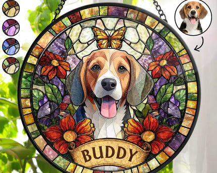 Custom Photo Stained Glass Portrait Dog Cat Family - Personalized Stained Glass Window Hanging Suncatcher