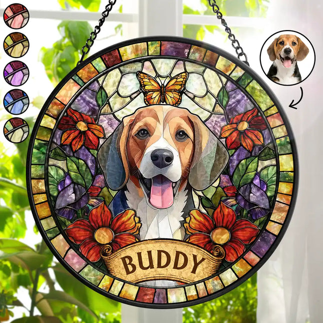 Custom Photo Stained Glass Portrait Dog Cat Family - Personalized Stained Glass Window Hanging Suncatcher