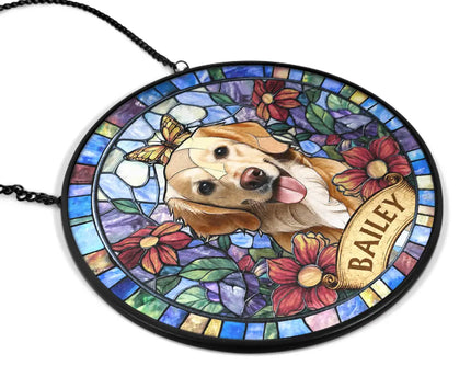 Custom Photo Stained Glass Portrait Dog Cat Family - Personalized Stained Glass Window Hanging Suncatcher