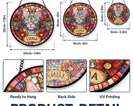 Custom Photo Stained Glass Portrait Dog Cat Family - Personalized Stained Glass Window Hanging Suncatcher