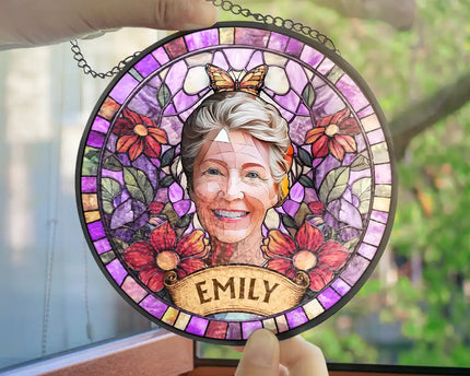 Custom Photo Stained Glass Portrait Dog Cat Family - Personalized Stained Glass Window Hanging Suncatcher