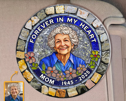 Custom Photo Forever In My Heart - Personalized Car Visor Clip - Meaningful Gift For Family Members, Grandma, Grandpa