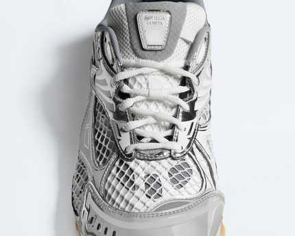 Men’s Bottega Veneta Orbit Flash Suede-Trimmed Silver Sneakers