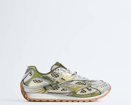 Men’s Bottega Veneta Orbit Flash Suede-Trimmed Mudwhite Sneakers