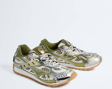 Men’s Bottega Veneta Orbit Flash Suede-Trimmed Mudwhite Sneakers