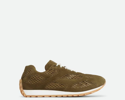 Men’s Bottega Veneta Orbit Flash Suede-Trimmed Olive Oil Sneakers