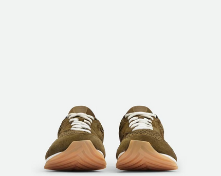 Men’s Bottega Veneta Orbit Flash Suede-Trimmed Olive Oil Sneakers