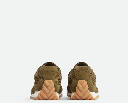 Men’s Bottega Veneta Orbit Flash Suede-Trimmed Olive Oil Sneakers