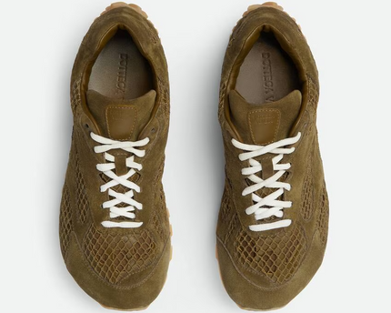 Men’s Bottega Veneta Orbit Flash Suede-Trimmed Olive Oil Sneakers