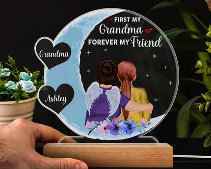 Mother & Daughter Love You To The Moon And Back - Personalized Custom 3D Led Light Wooden Base
