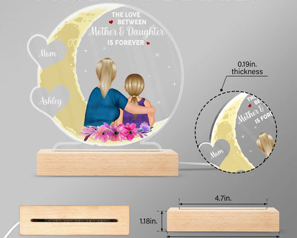 Mother & Daughter Love You To The Moon And Back - Personalized Custom 3D Led Light Wooden Base