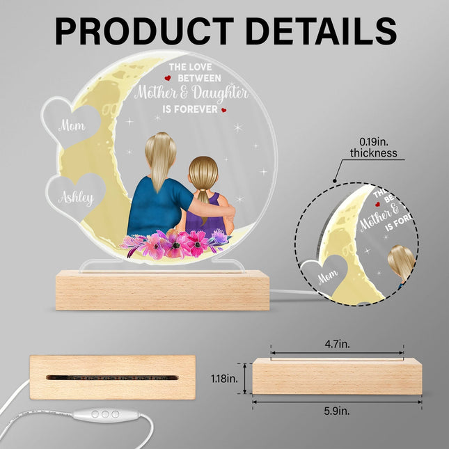 Mother & Daughter Love You To The Moon And Back - Personalized Custom 3D Led Light Wooden Base