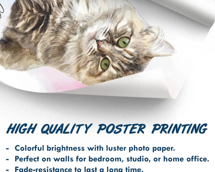 Custom Photo Realistic Watercolor Art Portrait Cat Dog Pet - Personalized Poster