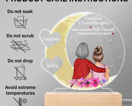 Mother & Daughter Love You To The Moon And Back - Personalized Custom 3D Led Light Wooden Base