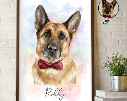 Custom Photo Realistic Watercolor Art Portrait Cat Dog Pet - Personalized Poster