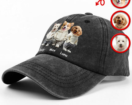 Custom Photo And Name Dog Washed Denim Baseball Cap For Dog Pet Lover