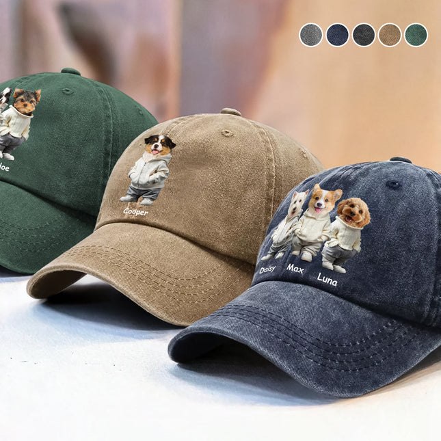 Custom Photo And Name Dog Washed Denim Baseball Cap For Dog Pet Lover