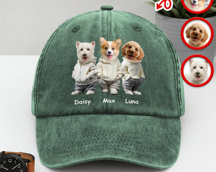 Custom Photo And Name Dog Washed Denim Baseball Cap For Dog Pet Lover