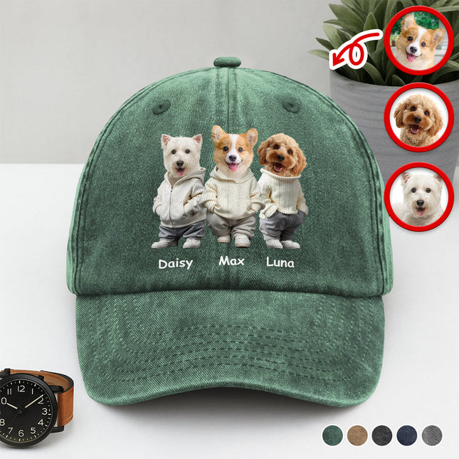 Custom Photo And Name Dog Washed Denim Baseball Cap For Dog Pet Lover