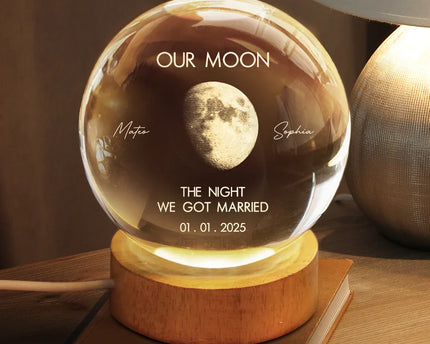 Moon Phase The Beginning Of Our Forever - Personalized Crystal Globe Lamp