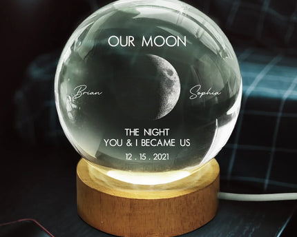 Moon Phase The Beginning Of Our Forever - Personalized Crystal Globe Lamp