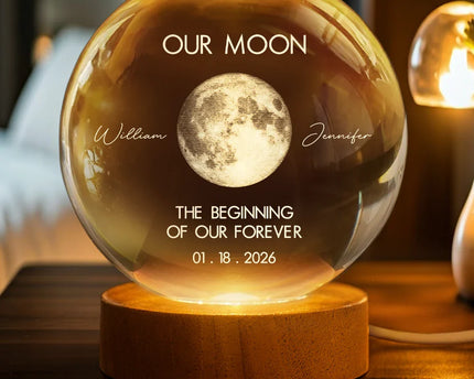 Moon Phase The Beginning Of Our Forever - Personalized Crystal Globe Lamp