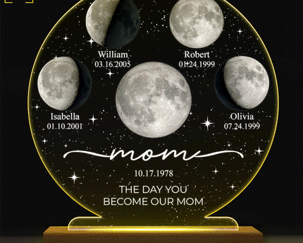 Moon Phase We Love You To The Moon And Back - Personalized 3D Led Light Wooden Base
