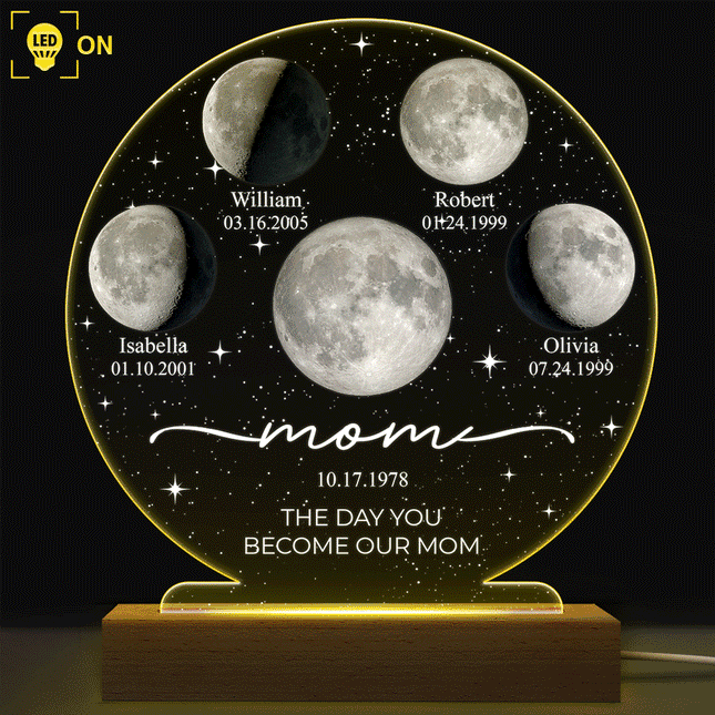 Moon Phase We Love You To The Moon And Back - Personalized 3D Led Light Wooden Base
