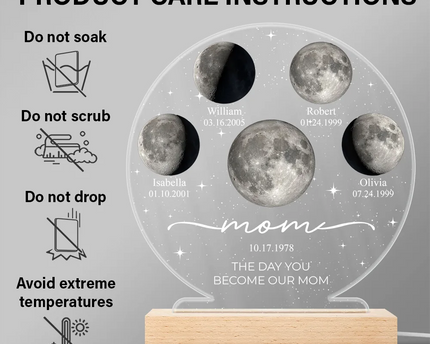Moon Phase We Love You To The Moon And Back - Personalized 3D Led Light Wooden Base