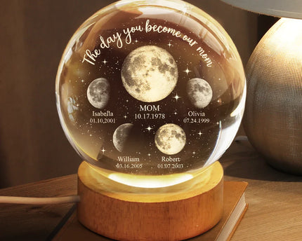 Moon Phase We Love You To The Moon And Back - Personalized Crystal Globe Lamp