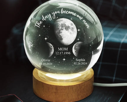 Moon Phase We Love You To The Moon And Back - Personalized Crystal Globe Lamp