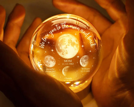 Moon Phase We Love You To The Moon And Back - Personalized Crystal Globe Lamp