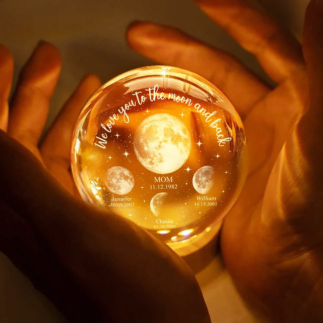 Moon Phase We Love You To The Moon And Back - Personalized Crystal Globe Lamp