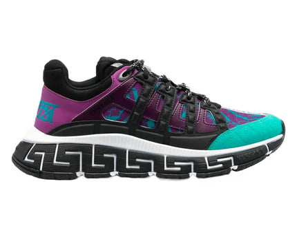 Men's Versace Men's Trigreca Lace Up Barocco Print Teal Nero Plum Sneakers