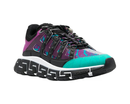 Men's Versace Men's Trigreca Lace Up Barocco Print Teal Nero Plum Sneakers