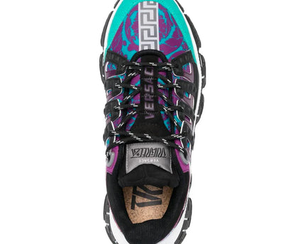 Men's Versace Men's Trigreca Lace Up Barocco Print Teal Nero Plum Sneakers