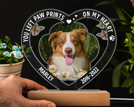 Custom Photo Dog Cat My Favorite Hello & Hardest Goodbye - Personalized 3D Led Light Wooden Base