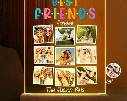 Custom Photo Best Friends Forever - Personalized 3D Led Light Wooden Base