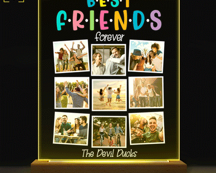 Custom Photo Best Friends Forever - Personalized 3D Led Light Wooden Base