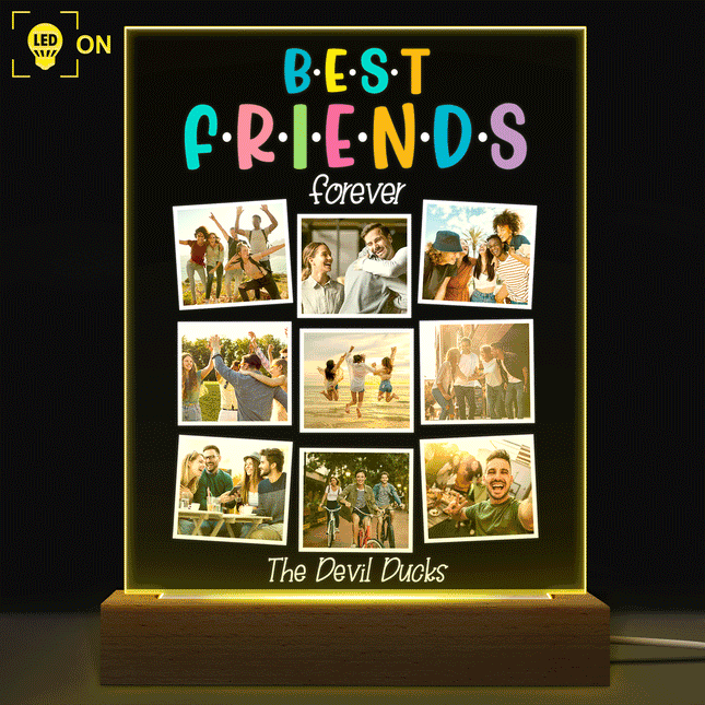 Custom Photo Best Friends Forever - Personalized 3D Led Light Wooden Base