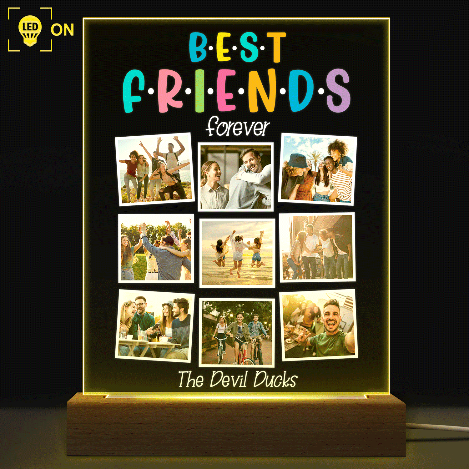 Custom Photo Best Friends Forever - Personalized 3D Led Light Wooden Base