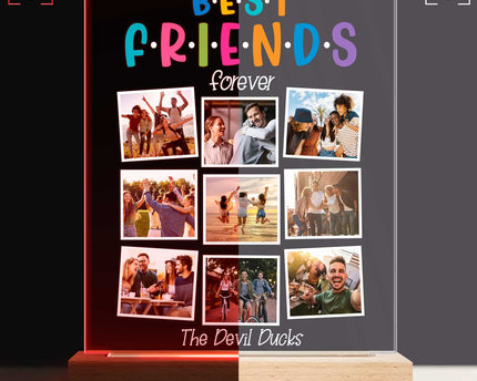 Custom Photo Best Friends Forever - Personalized 3D Led Light Wooden Base