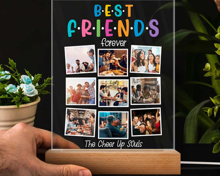 Custom Photo Best Friends Forever - Personalized 3D Led Light Wooden Base