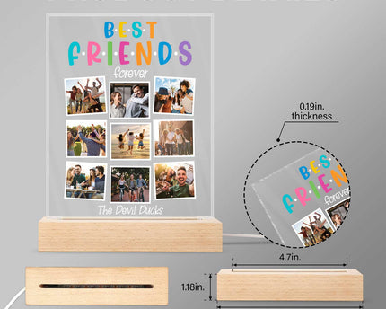 Custom Photo Best Friends Forever - Personalized 3D Led Light Wooden Base
