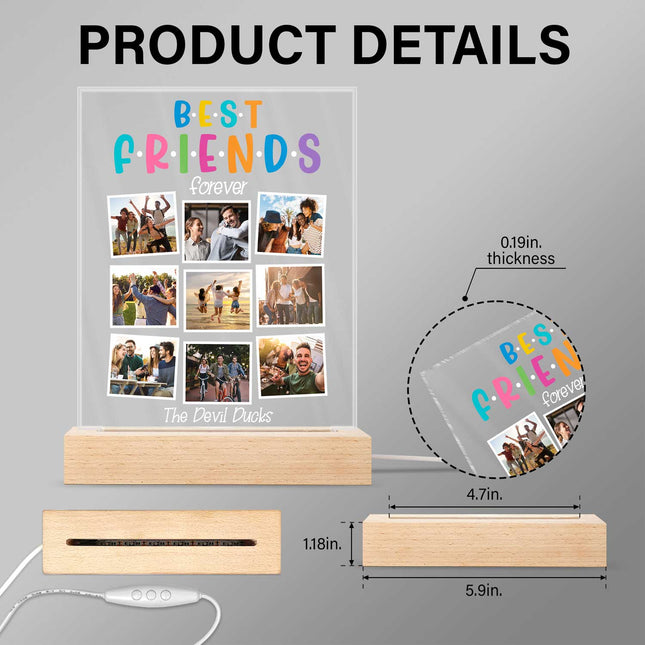 Custom Photo Best Friends Forever - Personalized 3D Led Light Wooden Base