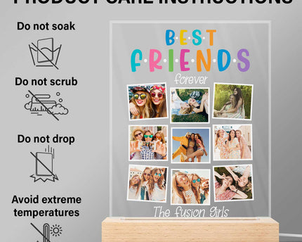 Custom Photo Best Friends Forever - Personalized 3D Led Light Wooden Base