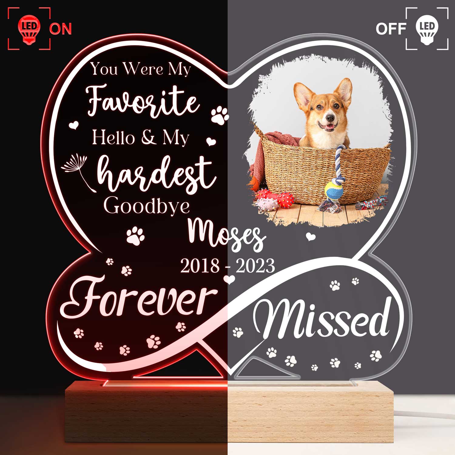 Custom Photo Dog Cat Infinity Heart Forever Missed - Personalized 3D Led Light Wooden Base